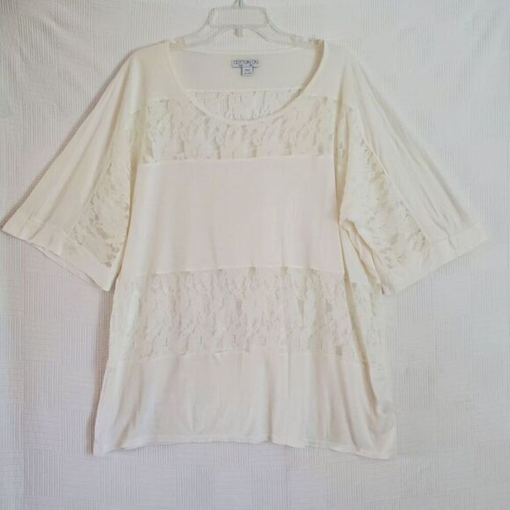 Cotton‎ On Womens Top Large Ivory Floral Lace Inserts Short Sleeve Shirt Viscose